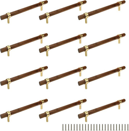Drawer 8.66"/220mm Pulls Brass Walnut Kitchen Wardrobe Cabinet Hardware Pull Handle with Screw, 12Pcs