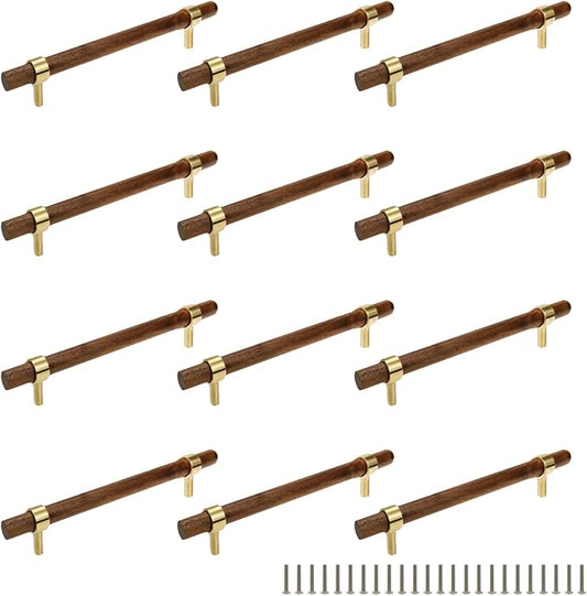 Drawer 8.66"/220mm Pulls Brass Walnut Kitchen Wardrobe Cabinet Hardware Pull Handle with Screw, 12Pcs