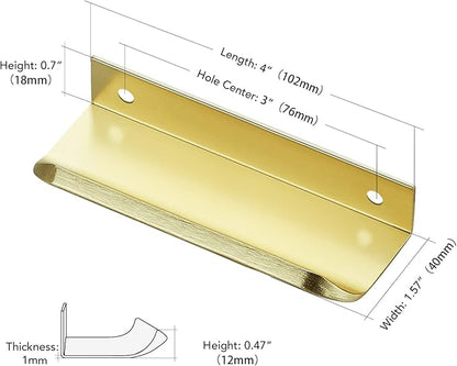 Ravinte Hardware 6 Pack Gold Cabinet Handles, 4 Inch (102mm) Finger Edge Pulls, 3 Inch Hole Center, Finger Pulls for Cabinets