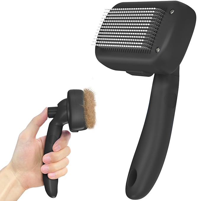 Self Cleaning Shedding Brush - Skin Friendly Grooming Tool for Dogs, Cats, and Puppies, Deshedding and Hair Removal for Long and Short Haired Pets, Black-Mewly Pet