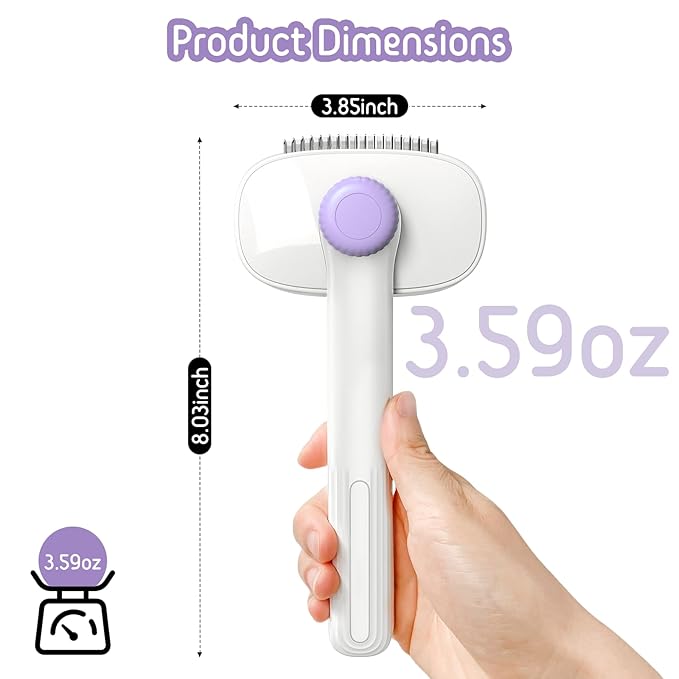 Self Cleaning Slicker Brush, 2-in-1 Cat Brush for Shedding, Skin Friendly Grooming Tool for Long & Medium-Long Hair Pets, Adjustable Bristle Length with Dematting Comb for Cats, Dogs (Purple)-Mewly Pet