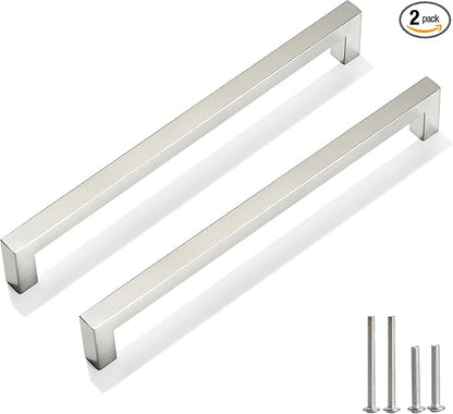 Cabinet Pulls Brushed Nickel Cabinet Handles Square Drawer Pulls, 2 Pack 8-4/5 Inch Stainless Steel Kitchen Door Cupboard Cabinet Handles, Cabinet Hardware Drawer Handles, 224mm Hole Centers