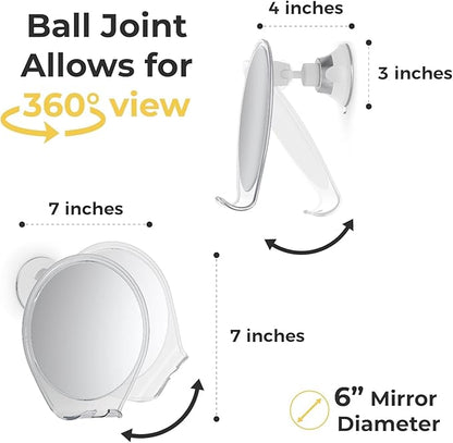 HONEYBULL Fogless Shower Mirror with Suction Mount & Swivel – Anti-Fog Acrylic Bathroom Mirror for Shaving – Built-in Razor Holder, Easy Install, Home Shower Accessory (White)