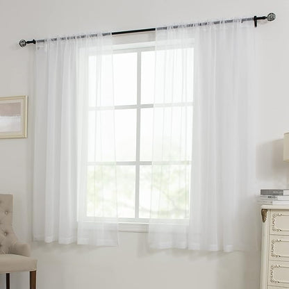 HUTO White Sheer Curtains 63 inches Long for Bedroom Top Rod Pocket Sheer Window Panels Curtains for Nursery Living Room 52 by 63 Inch Length Set of 2