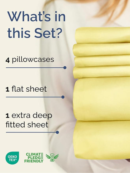 Extra Deep King Sheet Set - 6 Piece Breathable and Cooling Sheets - Hotel Luxury Bed Sheets Set - Easy & Secure Fit - Soft, Wrinkle Free and Comfy Sheets Set - Yellow Sheet Set with Extra Deep Pockets
