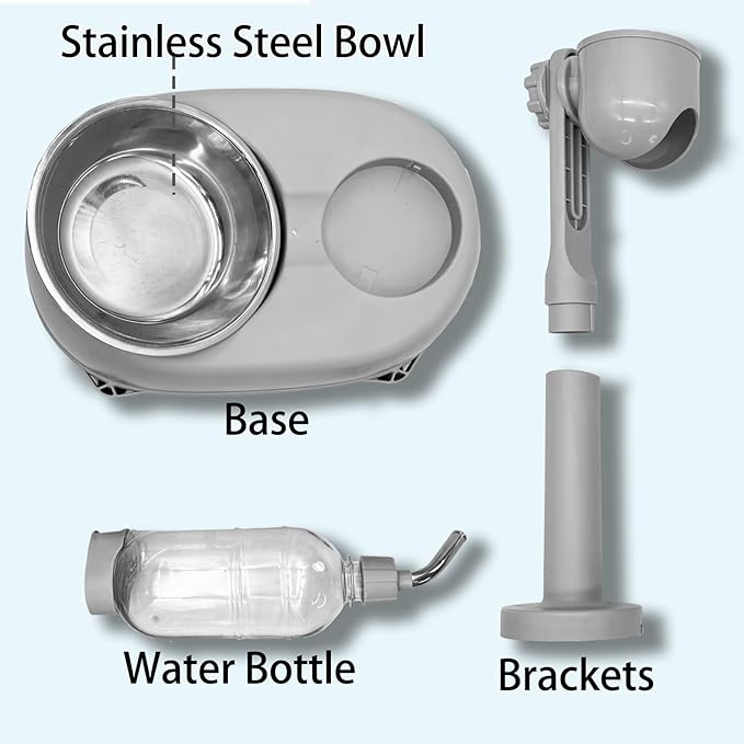 Fhiny Dog Water Feeder Bottle with Stand, Dispenser Automatic Water Food Bowl for Cage Leak-Proof No-Drip Adjustable Raised Pet Slow Water Bottle Dog Kennel Durable Drinker Container-Mewly Pet