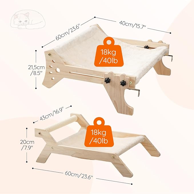 HOOBRO Cat Window Perch, Set of 2, Cat Window Hammock with Support Legs, Cat Hammocks for Indoor Use, Cat Beds with Soft Plush for Window and Floor, Natural NL44CS03-Mewly Pet