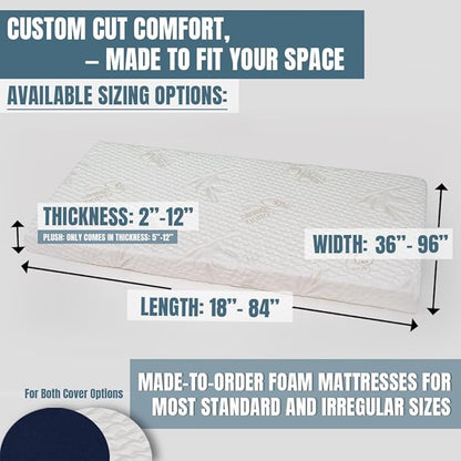 Foamma Custom RV Mattress - High-Density Foam Pad & Cushion for Beds & DIY Projects - Polyurethane Upholstery with Quilted or Water-Resistant Cover, Mid Firm or Firm, Optional Gel Memory Foam Add-On