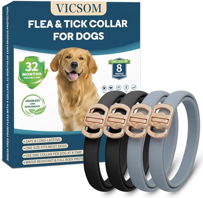 Flea and Tick Collar for Dogs 4 Pack, 32 Months Prevention, Waterproof, Adjustable for Small Medium Large Dogs Puppies (Black and Grey)-Mewly Pet