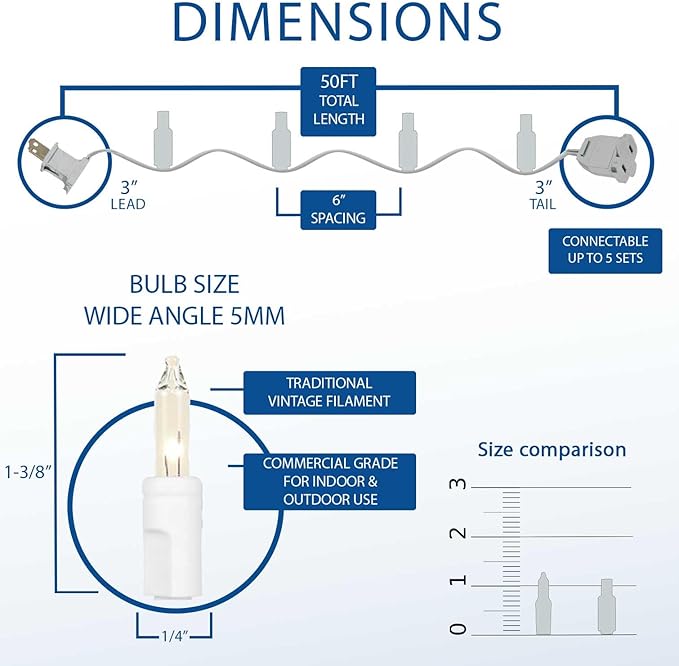 Novelty Lights 50 Feet 100 Bulb Incandescent Mini Light String, Red/White/Blue with 6-Inch Spacing on White Wire, UL Listed Commercial Grade Indoor/Outdoor Mini Lights, Connectable End-to-End