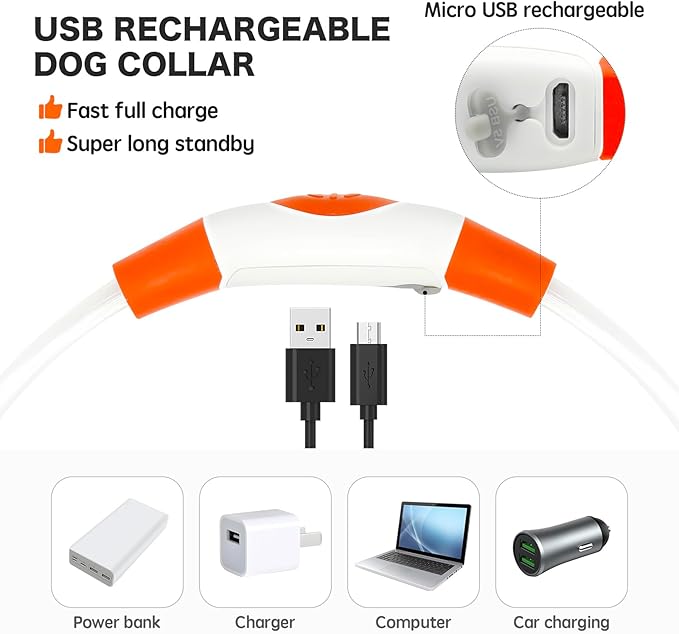 BSEEN Light Up Dog Collar - Rainproof LED Dog Collar Rechargeable - TPU Cuttable Glowing Pet Collar for Small Puppies& Cats, Safety Dog Lights for Night Walking& Camping (XS- Orange 40cm)-Mewly Pet