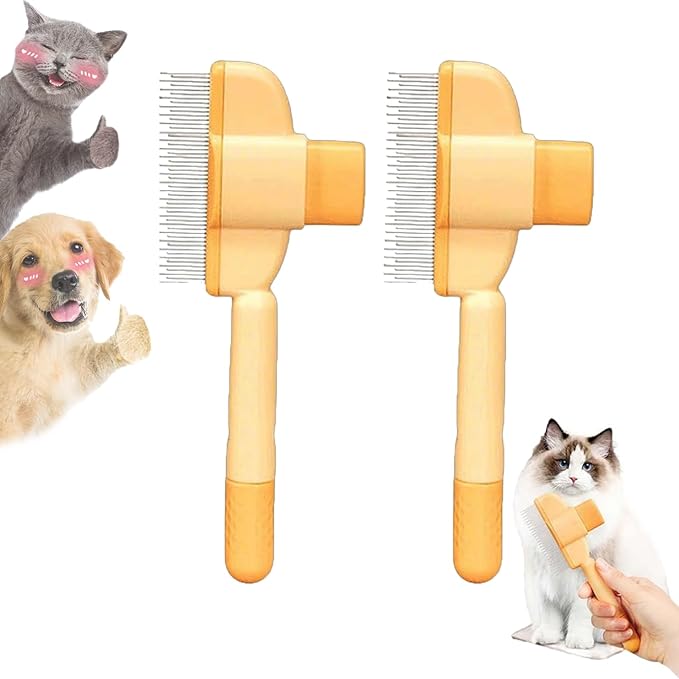 Zen Brush for Cats, Zenbrush Cat Comb, Self Cleaning Pet Comb Grooming Brush, Catdogcomb Pet Grooming for Massaging and Cleaning Shedding Hair (2Yellow)-Mewly Pet