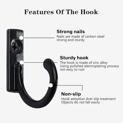 Coat Hooks-120 Pack Farmhouse Hooks with 120Pcs Metal Screws, Black Decorative Rustic Coat Hooks Rack, Wall Mounted Single Prong Robe Hook, Vintage Organizer Hanging Wire Hook Key Hooks