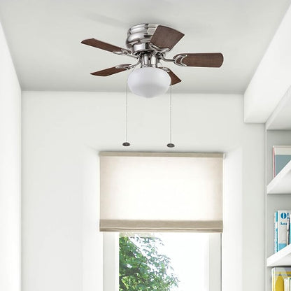 Prominence Home Hero, 28 Inch Traditional Flush Mount Indoor LED Ceiling Fan with Light, Pull Chain, Dual Finish Blades, Reversible Motor - 51656-01 (Brushed Nickel)
