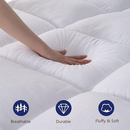 Marine Moon Mattress Topper Queen, Cooling Plush Bed Thick Pillow Top Pad, Hotel Quality Down Alternative for Queen Size with Deep Pocket,Soften Hardened Bed