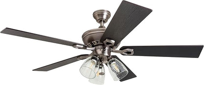 Prominence Home Glenmont, 52 Inch Farmhouse LED Ceiling Fan with Light, Pull Chain, Three Mounting Options, Dual Finish Blades, Reversible Motor - 50388-01 (Pewter)