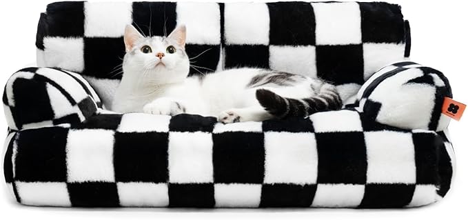 MEWOOFUN Cat Bed for Indoor Cats, Washable Dog Beds for Small Medium Dogs & Cats, Fluffy Cat Couch with Non-Slip Bottom (Black&White, 26.0" L x 19.0" W x 13.0" Th)-Mewly Pet