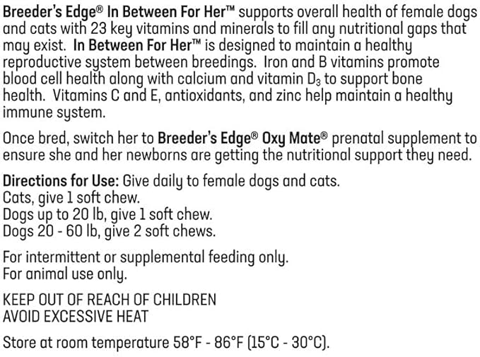 Revival Animal Health Breeder's Edge in Between for Her, Female Multivitamin for Cat/Small Dog- 90 ct-Mewly Pet