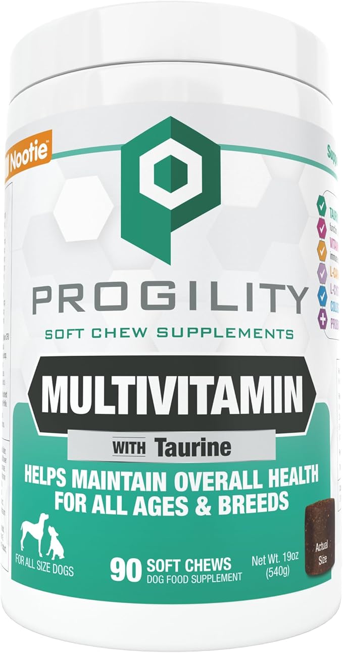 Nootie PROGILITY Daily Multivitamin Chews for Dogs - Supports Immunity, Heart, Eye, Brain, and Bone Health with Taurine- for All Dog Sizes - 90 Soft Chews. - Sold in Over 5,000 Pet Stores-Mewly Pet