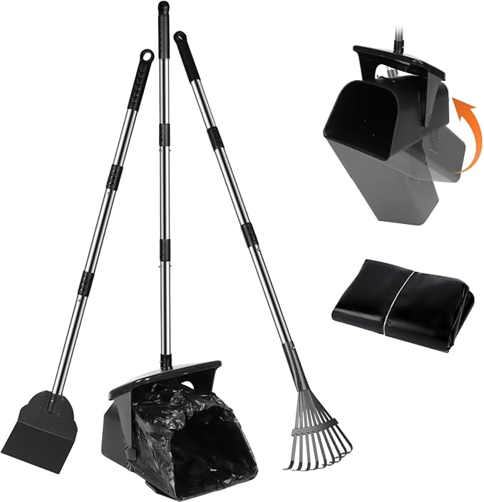 Dog Poop Scooper with 20 Bag Attachment Long Handle Swivel Bin, Rake & Spade Heavy Duty Easy to Clean Pooper Scooper for Large Medium Dogs Pet Waste Removal Solution for Yard, Grass, Gravel-Mewly Pet