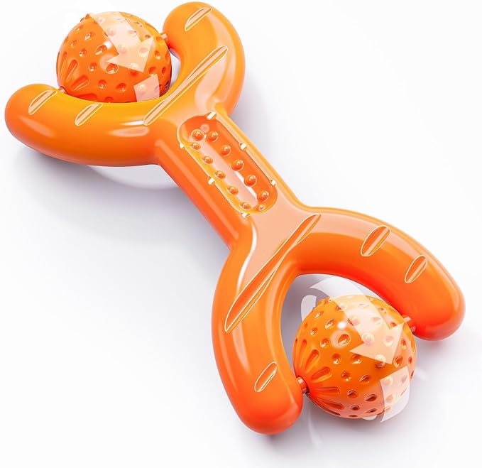 Indestructible Dog Toys for Aggressive Chewers - Heavy Duty Chew Proof Durable Toy for Large Breed Dogs, Interactive Tough Nylon Bone for Boredom Relief & Mental Stimulation,Orange-Mewly Pet