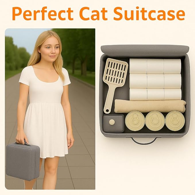 Portable Travel Litter Box for Cats, Small Foldable Travel Cat Litter Box with Zipped Lid, No Smell, Waterproof, Leak-Proof, for Car Hotel and Outdoor, Grey-Mewly Pet