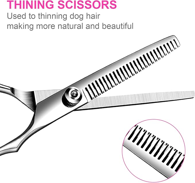 5 in1 Dog Grooming Scissors Kit, Professional Dog Scissors for Grooming with Safety Round Tips, Titanium Coated Grooming Shears for Dogs Cat Pet At Home-Mewly Pet