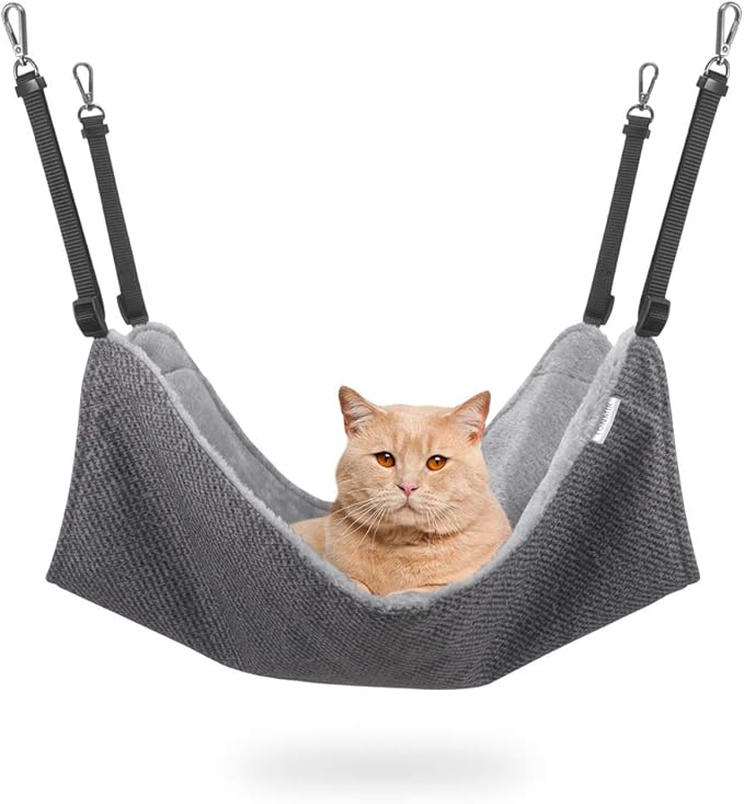 Cat Hammock for Cage, Soft Pet Bed Fit Ferret, Kitten, Puppy, Small Dog, Adjustable-Strap/Load Capacity 30lb (Gray)-Mewly Pet