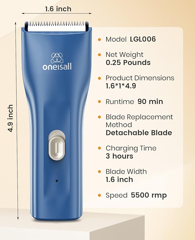 oneisall Pet Clipper for Cat Matted Hair, Pet Shaver for Cats Quiet Pet Clippers Waterproof Cordless Cat Clippers for Matted Hair Long Hair with Storage Bag (Blue)-Mewly Pet