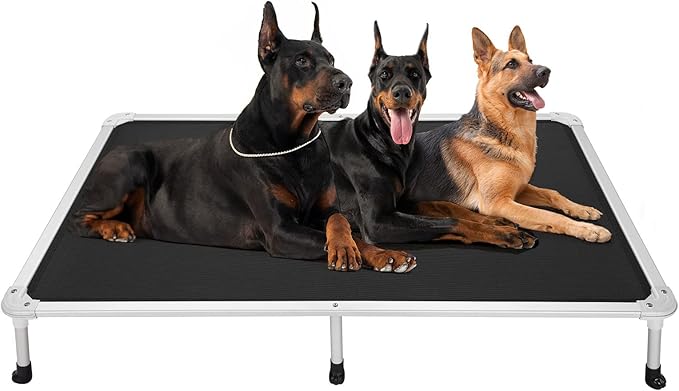 Veehoo Chew Proof Elevated Dog Bed - Cooling Raised Pet Cot - Silver Aluminum Frame and Durable Teslin Mesh Fabric, Unique Designed No-Slip Feet for Indoor or Outdoor Use, Black, XX-Large, CWC2003-Mewly Pet
