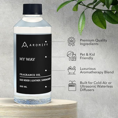 My Way Diffuser Oil, Inspired by 1 Hotel Miami Beach, 16.9 FL Oz, 500 mL, Hotel Scent Diffuser Oil, My Way Aromatherapy Blend of Essential Oils for Home & Office, Leather & Sandalwood Scent.
