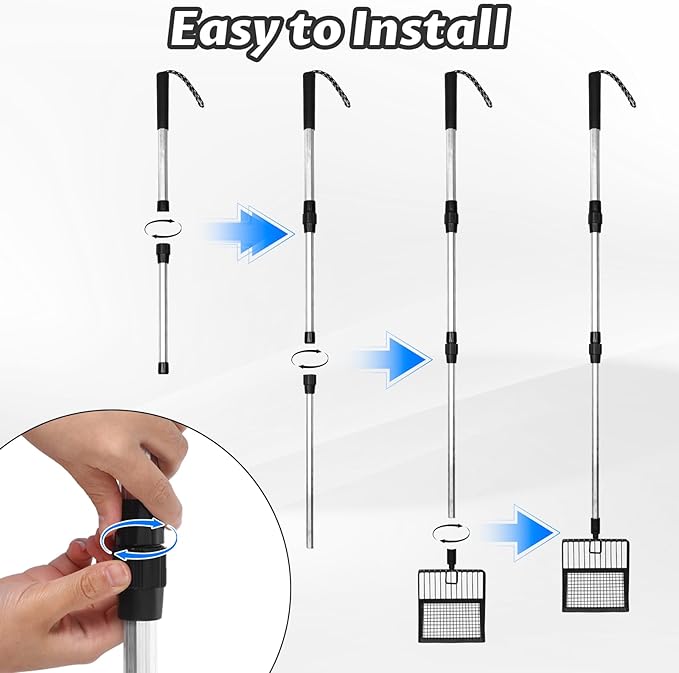 Metal Large Chicken Poop Scooper,3-in-1 Detachable Chicken Coop Scoop with Stainless Steel Telescopic Handle(22-41.9in),Multifunctional Metal Litter Scoop for Pooper Scooper-Mewly Pet