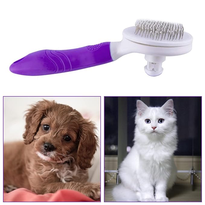 Cat Self Cleaning Slicker Brush, Pets Skin Friendly Grooming Brushes for Shedding Dogs Cats Hair Easy to Remove Loose Undercoat with Long or Short Hairs Pet Massage Tool for All Hair Type- UPGRADED-Mewly Pet