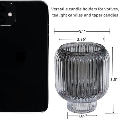 Woho Grey Votive Candle Holders for Table Centerpiece Set of 2, Glass Votive Candle Holder for Home Decor, Tealight Candle Holder Bulk for Birthday