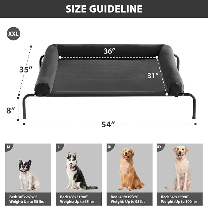 RRPETHOME Large Elevated Cooling Dog Bed, Raised Dog Cot Beds for Large Dogs, Elevated Outdoor Pet Cot, Chew Proof Portable Cooling Pet Cot with Skid-Resistant Feet and Breathable Mesh-Mewly Pet