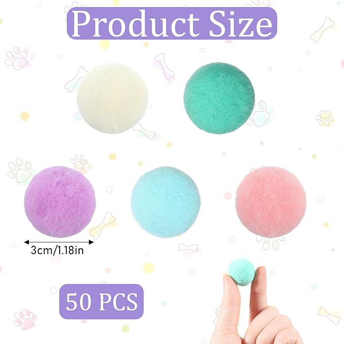50 Pcs Cat Toy Balls 1.2-inch Colorful Cat Pom Pom Balls Soft Interactive Kitten Ball Cats Exercise Toys Fuzzy Kitten Interactive Playing Quiet Toy for Cats Pet-Mewly Pet