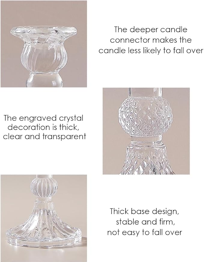 Glass Candlestick Holders Set of 6, Taper Candle Holder for Wedding Festival Christmas Party Valentine's Decor, Table Centerpieces