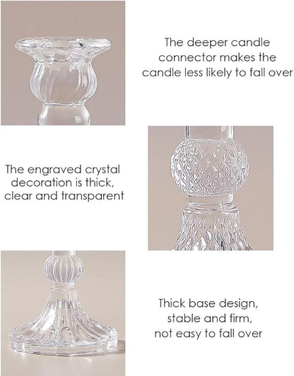 Glass Candlestick Holders Set of 6, Taper Candle Holder for Wedding Festival Christmas Party Valentine's Decor, Table Centerpieces