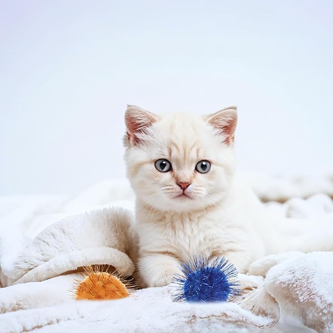 40 Pcs Pom Pom Balls for Kittens Colorful Pompom Balls for Cats Sparkle Ball for Cats Interactive Cat Toy Set for Exercise and Entertainment-Mewly Pet