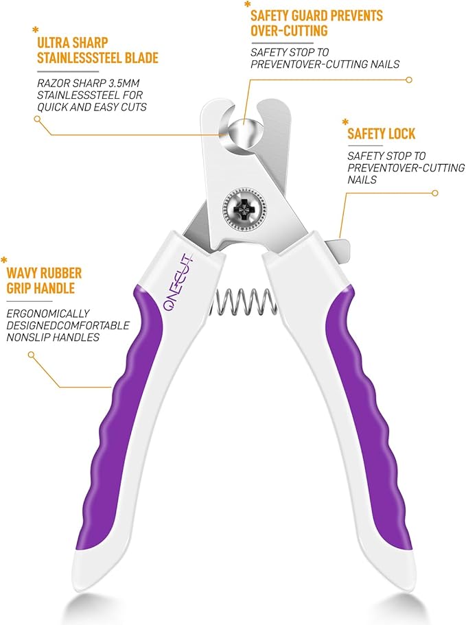 OneCut 6" Dog Nail Clippers for Small, Medium and Large Breed Professional Pet Nail Trimmers -Suitable for Cats, Rabbits and Guinea Pigs with Safety Guard to Avoid Over Cutting (Purple)-Mewly Pet