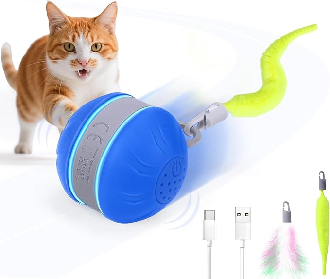 AIERSA Interactive Cat Toys for Indoor Adult Cats, Automatic Self-Play Cat Ball Toy for Kitten to Keep Them Busy, Electric Moving Chase Toy (Blue)-Mewly Pet