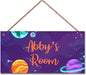 Personalized Outer Space Sign Universe Theme Art Décor For Kids Room Custom Name Door Wall Decor, Stars Floral Nursery Art Plate For Girls Room Boys Bedroom
