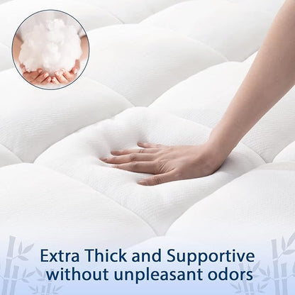 ELEMUSE California King Cooling Bamboo Viscose Mattress Topper for Back Pain, Extra Thick Mattress Pad Cover, Plush Soft Pillowtop with Elastic Deep Pocket, Overfilled Down Alternative Filling