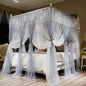 Joyreap Luxury 4 Corners Post Canopy Bed Curtains - Grey & White Cozy Drape Netting - Cute Princess Style Bedroom Decoration Accessories (47" W x 78" L, Twin)
