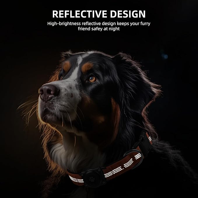 Upgraded AirTag Dog Collar, IP68 Waterproof Air Tag Dog Collar Holder, Reflective, Ultra-Durable, Comfortable Padded, Heavy Duty Dog Collars for Small Medium Large Dogs (M (12.6"-17.1"), Orange)-Mewly Pet