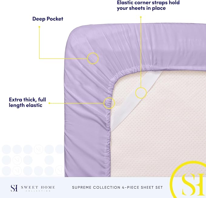 Twin Sheets - Breathable Luxury Sheets with Full Elastic & Secure Corner Straps Built In - 1800 Supreme Collection Extra Soft Deep Pocket Bedding Set, Sheet Set, Twin, Lavender