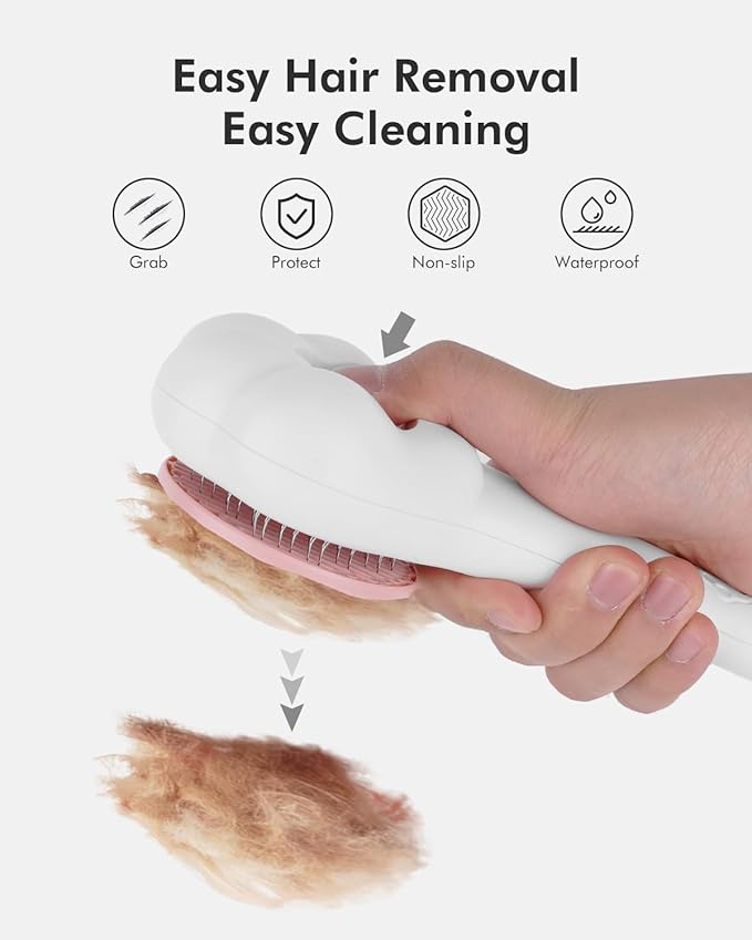 Cat Brush with Release Button Self-Cleaning and Skin-Friendly Grooming and Shedding Tool for Long and Short Haired Cats & Dogs, 140° Comb Teeth, Removes Loose Undercoats and Promotes Healthy Fur-Mewly Pet