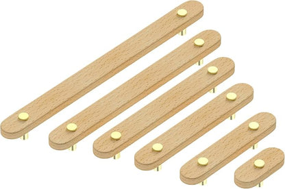 Wooden Drawer Pulls,4-Pack Beech Wood Drawer Handles 9in,Suitable for Kitchen, Living Room, Bedroom, Bathroom and Other Scenes,Gold