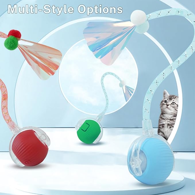 New Upgraded Cat Ball Toy - Speedy Tail 2.0 Cat Toy, Interactive Cat Toy Ball, Stimulating Toys and Juguetes para Gatos, Cat Toys for Bored Indoor（Sound Switchable） (Green)-Mewly Pet