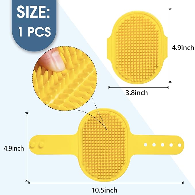 Dog Grooming Brush, Lilpep Pet Shampoo Bath Brush Soothing Massage Rubber Comb with Adjustable Ring Handle for Long Short Haired Dogs and Cats (Yellow, pack of 1)-Mewly Pet